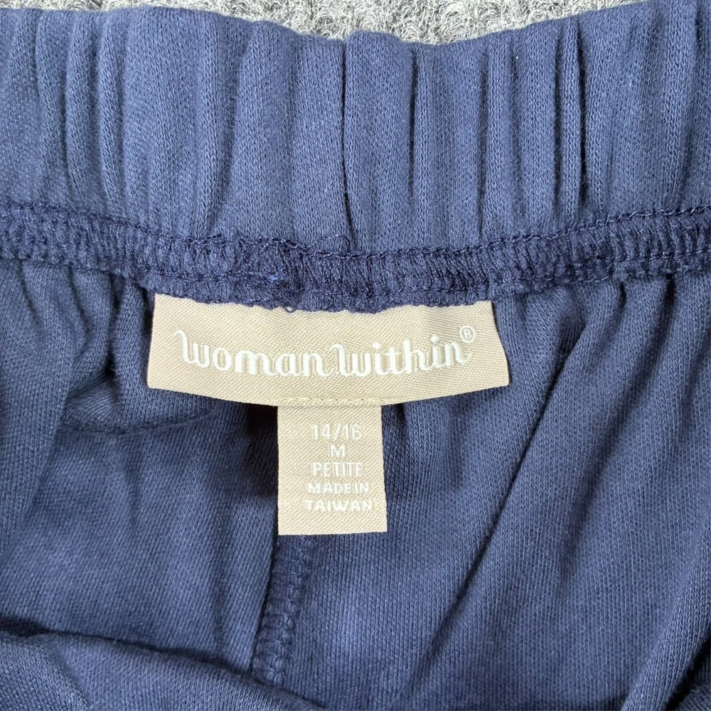 Woman Within Size 14/16 Petite Blue Pull On Pants Elastic Waist Straight Leg - Picture 3 of 9